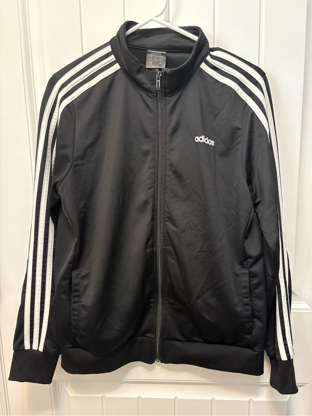 adidas Black 3-stripe Tricot Track Jacket. Size Large.